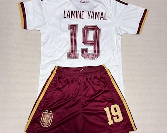 Ensemble maillot extérieur enfant Lamine Yamal n°19 Espagne, tenue de football pour jeunes et tout-petits, tenue 2 pièces, cadeau pour les fans de foot