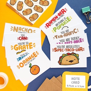 10pk Handmade Mini Kawaii Food Pun Note Cards with Envelopes