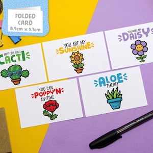 Kawaii Pflanzen-Wortspielkarten: Mini Affirmation Note Cards 5er Pack