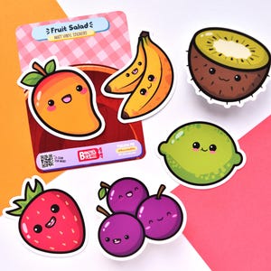 Obstsalat Aufkleber - Niedliche Kawaii Obst Aufkleber - Matt Vinyl Pack