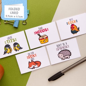 Mini Freche Tier Kawaii Karten 5er Pack mit Umschlägen, Blankokarten, Geburtstagskarten packen, Einfach so, Notizkarten, Wortspielkarten
