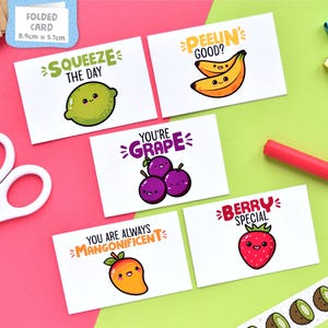 Summer Fruit Mini Kawaii Karten 5er Pack mit Umschlägen | Blankokarten | Geburtstagskarten packen | nur weil | Grußkarten | Wortspiel Karten