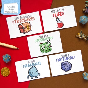 5 Mini Kawaii DnD Karten blank mit Umschlägen, Geburtstagskarten packen, nur weil, Notizkarten, Wortspielkarten