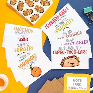 10 Mini Kawaii Grußkarten (Food Theme 2) blanko mit Umschlägen, Geburtstagskarten, nur weil, Grußkarten, Wortspielkarten, Affirmationskarten
