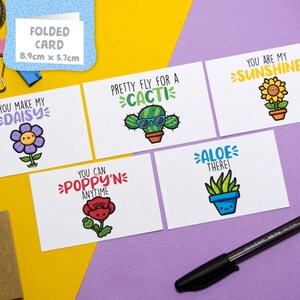 Mini Plant Kawaii Karten 5er Pack mit Umschlägen, Affirmation, Positivität, einfach nur so, Grußkarten, Wortspielkarten