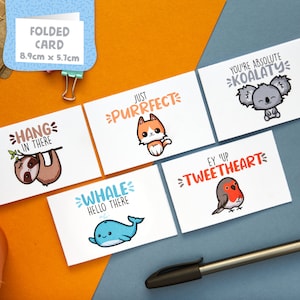 5er-Pack Mini-Tier-Kawaii-Karten mit Umschlägen, Blanko-Karten, Geburtstagskarten, Einfach so, Grußkarten, Wortspielkarten