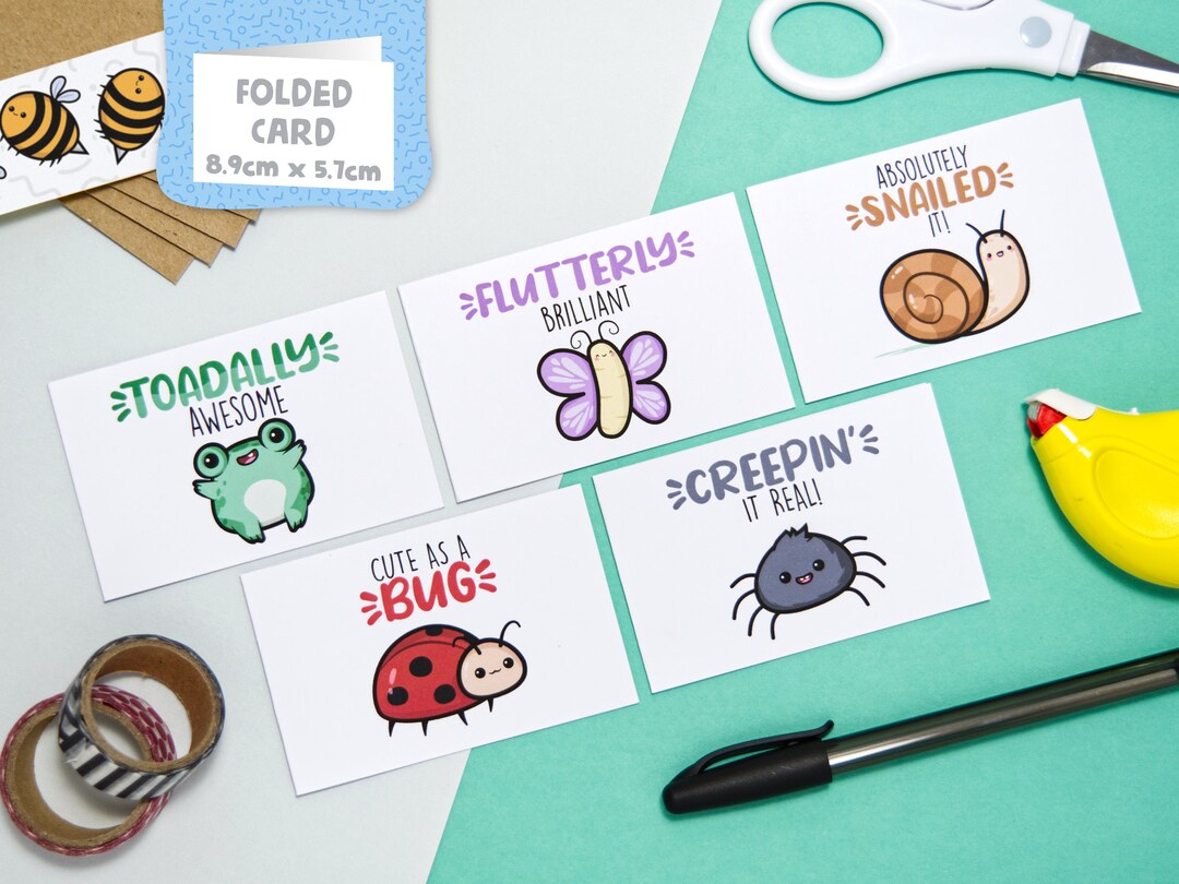 Kawaii Critters Pun Cards: Mini Note Cards 5-pack - Etsy