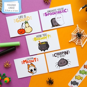 Mini Halloween Nachricht Kawaii Karten 5er Pack | Blankokarten | Halloween-Kartenpackung | nur weil | Grußkarten | Wortspiel Karten