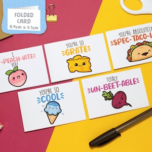 Mini Mini Food & Fruit (2nd Edition) Kawaii Karten 5er-Pack mit Umschlägen, Affirmation, Positivität, einfach so, Grußkarten, Wortspielkarten