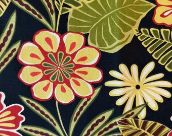 Bright Floral Print on Black Background Heavy Weight Decorator Fabric