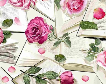 ROSES WITH BOOKS  from the Paris Atelier Collection for Timeless Treasures