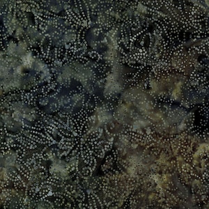 May include: Abstract fabric with a dark green background and a pattern of small white dots. The dots are arranged in a swirling, organic pattern.