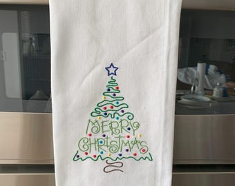 Merry Christmas Tree, Embroidered Dishtowels
