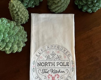North Pole Test Kitchen, Machine Embroidered. Matching apron also available.
