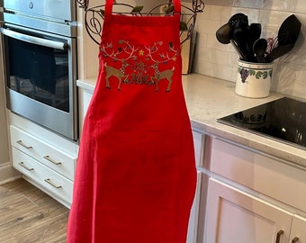 Christmas Red Machine Embroidered Apron