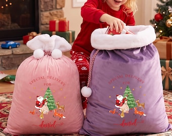 Sacchetto regalo di Natale personalizzato, sacchetto di Babbo Natale con nome personalizzato, sacchetto di velluto per dolcetti natalizi, regalo di Natale per bambini, alternativa alla calza di Babbo Natale
