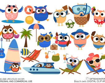 Summer owls Digital clip art for Personal and Commercial use | Etsy
