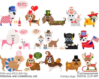 Summer dogs Digital clip art for Personal and Commercial use | Etsy