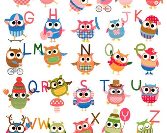 Font owls Digital clip art for Personal and Commercial use - INSTANT DOWNLOAD