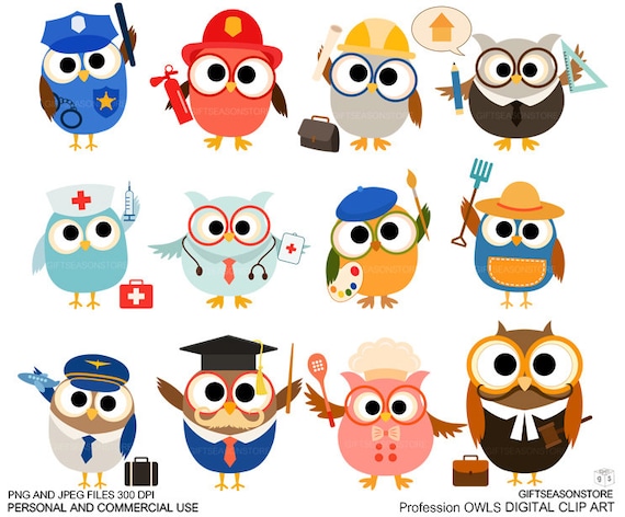 Profession Owl Clip Art Part 1 for Personal and Commercial Use - Etsy
