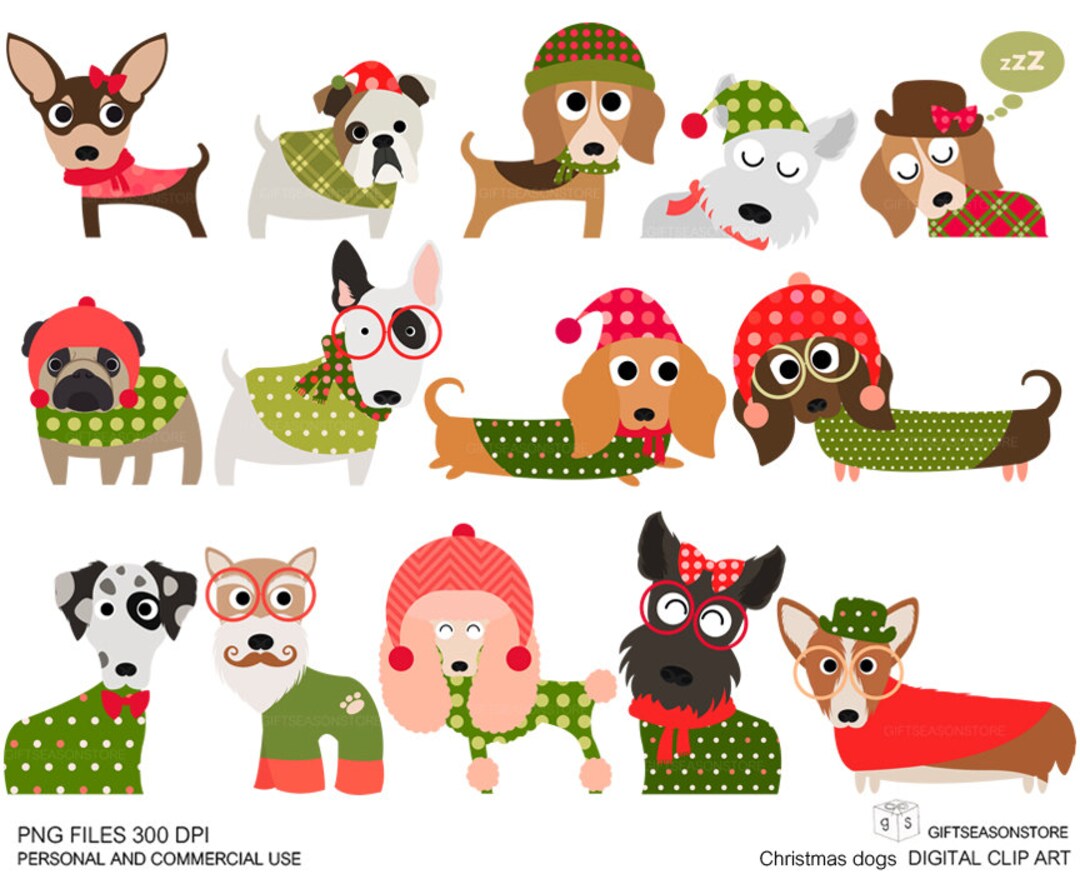 Christmas Dog Digital Clip Art Part 1 for Personal and Commercial Use INSTANT DOWNLOAD Etsy