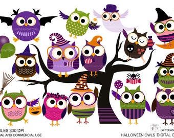 Halloween owls Digital clip art for Personal and Commercial use - INSTANT DOWNLOAD