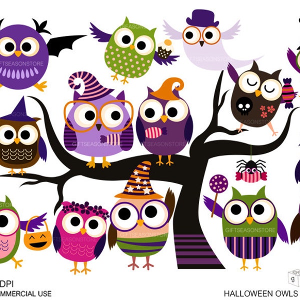 Halloween owls Digital clip art for Personal and Commercial use - INSTANT DOWNLOAD