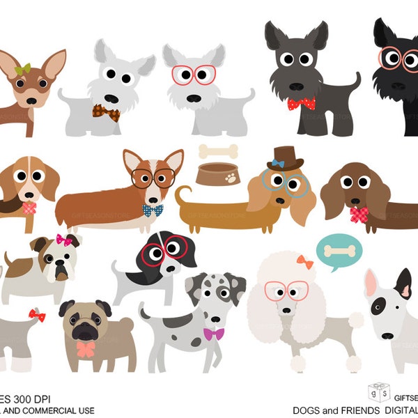 Dogs and Friends clip art part 1 for Personal and Commercial use - INSTANT DOWNLOAD