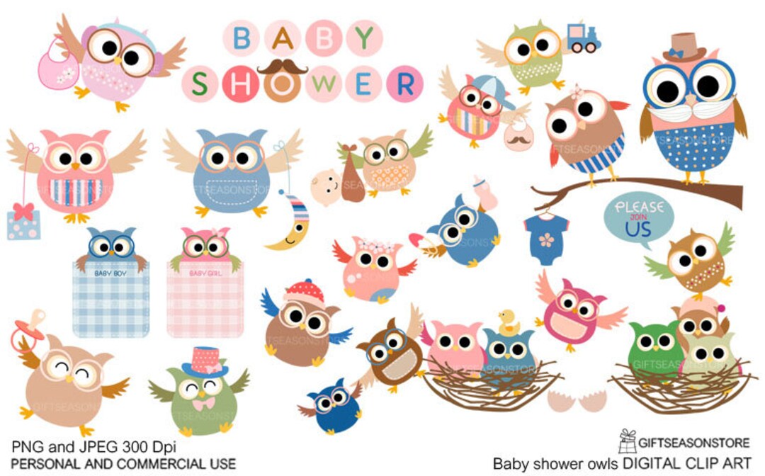 Baby Shower Owl Digital Clip Art for Personal and Commercial Use