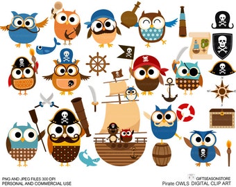 Pirate owl clip art for Personal and Commercial use - INSTANT DOWNLOAD