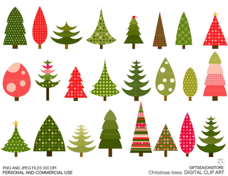 Christmas tree clip art for Personal and Commercial use INSTANT DOWNLOAD image 1