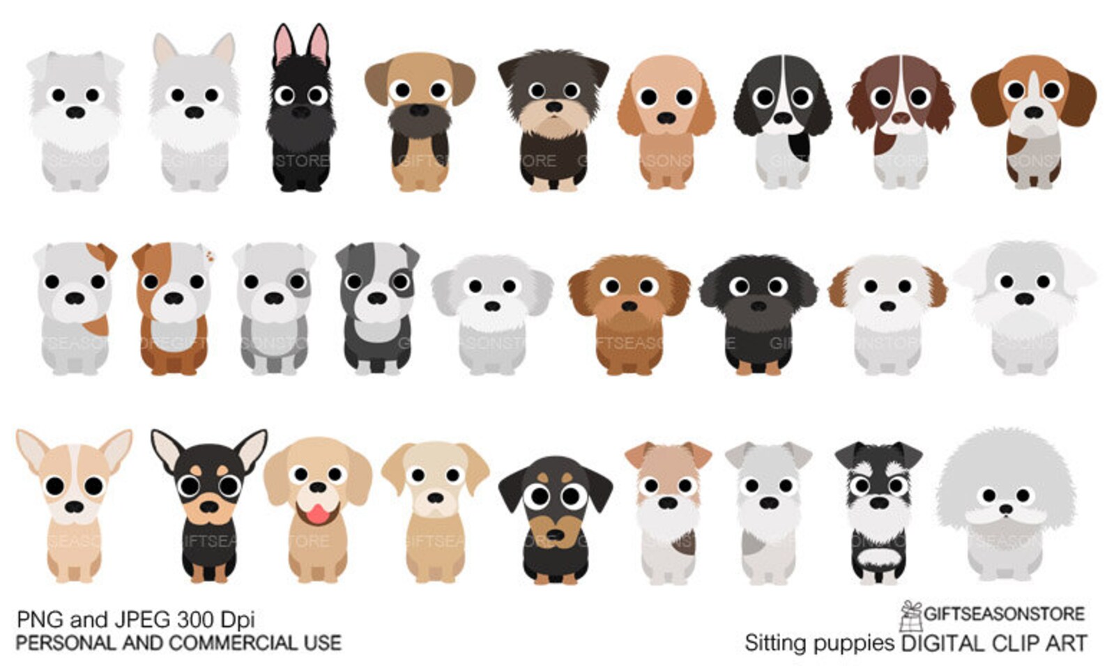 Sitting Puppies Digital Clip Art for Personal and Commercial | Etsy