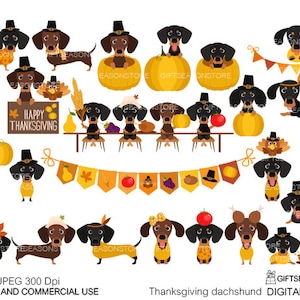 Thanksgiving dachshund Digital clip art for Personal and Commercial use - INSTANT DOWNLOAD