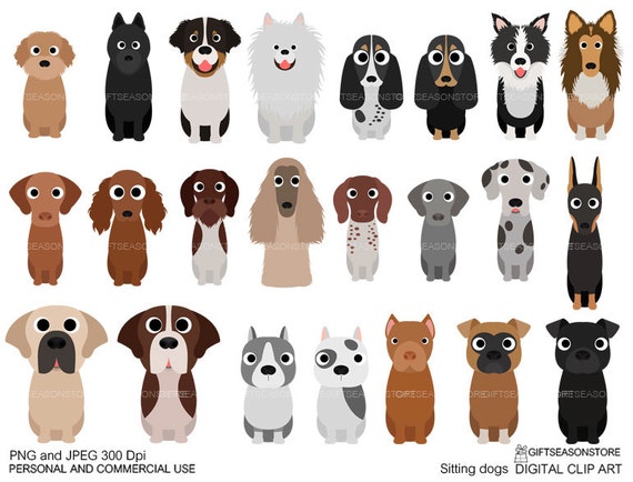 Sitting dogs part 2 digital clip art for Personal and | Etsy