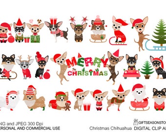 Christmas Chihuahua dogs digital clip art for Personal and Commercial use - INSTANT DOWNLOAD