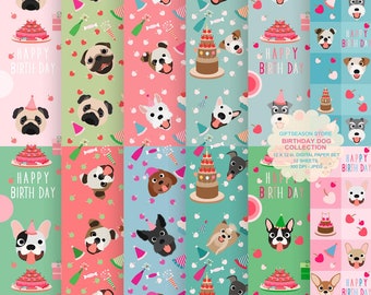 Birthday dog digital papers Birthday dog backgrounds Birthday dog pattern- INSTANT DOWNLOAD