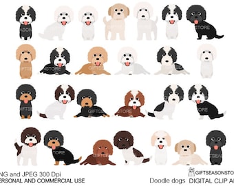Doodle dogs digital clip art for Personal and Commercial use - INSTANT DOWNLOAD