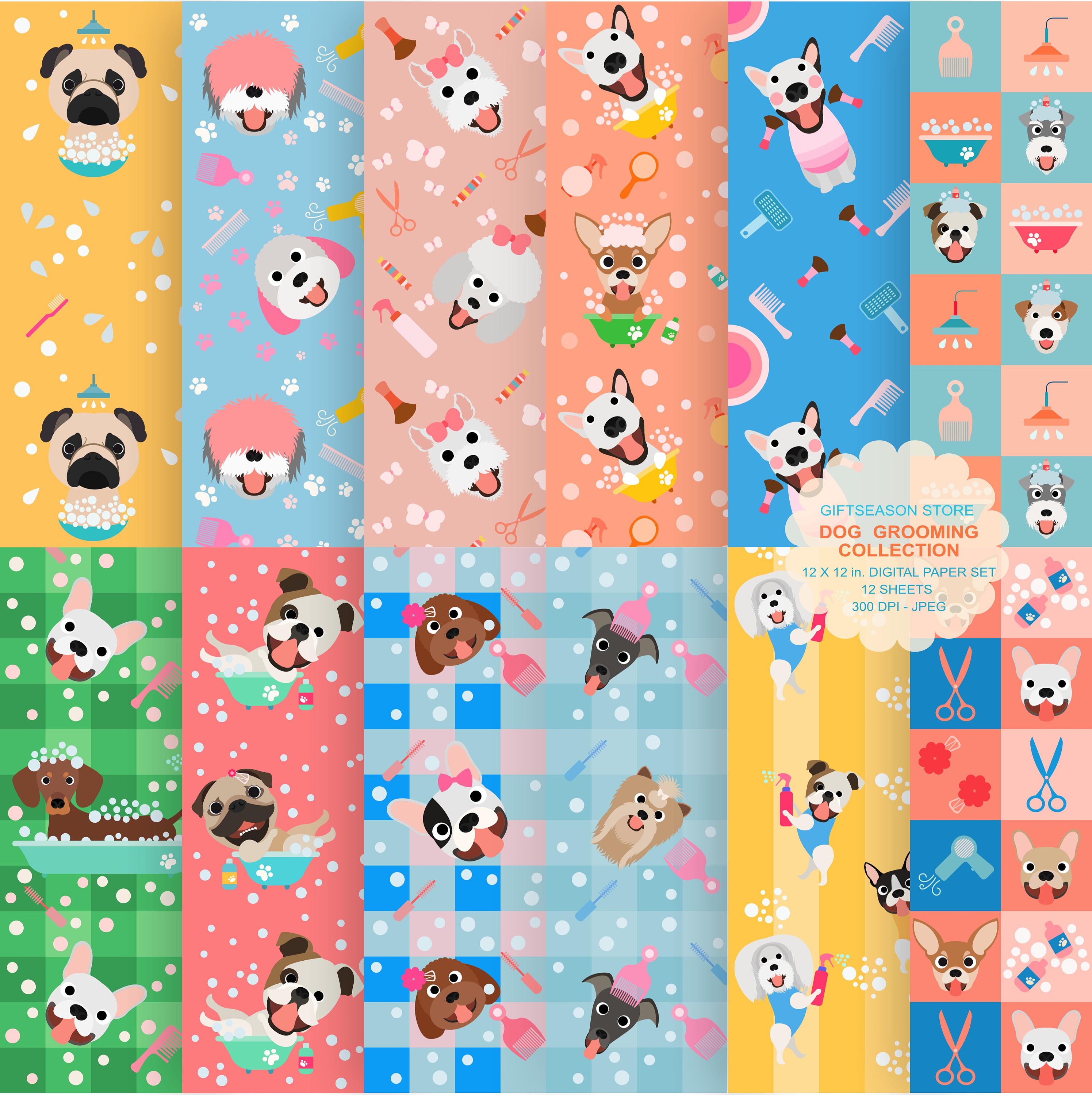 Dog grooming digital papers Dog grooming backgrounds Dog Etsy