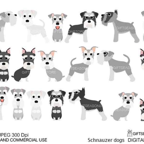 Schnauzer dog Digital clip art for Personal and Commercial use - INSTANT DOWNLOAD