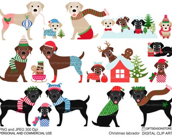 Christmas labrador retriever Winter labrador retriever Digital clip art for Personal and Commercial use - INSTANT DOWNLOAD