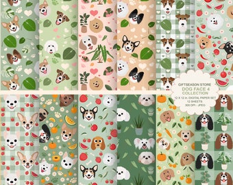 Dog face 4 digital paper dog digital backgrounds - INSTANT DOWNLOAD