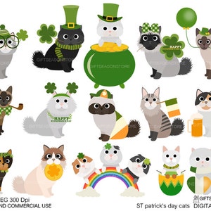 St.patrick&#39;s day cats Digital clip art for Personal and Commercial use - INSTANT DOWNLOAD