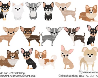 Chihuahua dogs  part 2 digital clip art for Personal and Commercial use - INSTANT DOWNLOAD