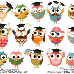 School owls Digital clip art for Personal and Commercial use - INSTANT DOWNLOAD