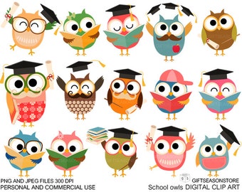 School owls Digital clip art for Personal and Commercial use - INSTANT DOWNLOAD