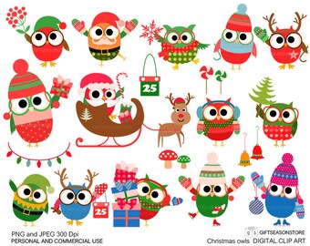 Christmas Owls Digital Clip Art for Personal and Commercial - Etsy