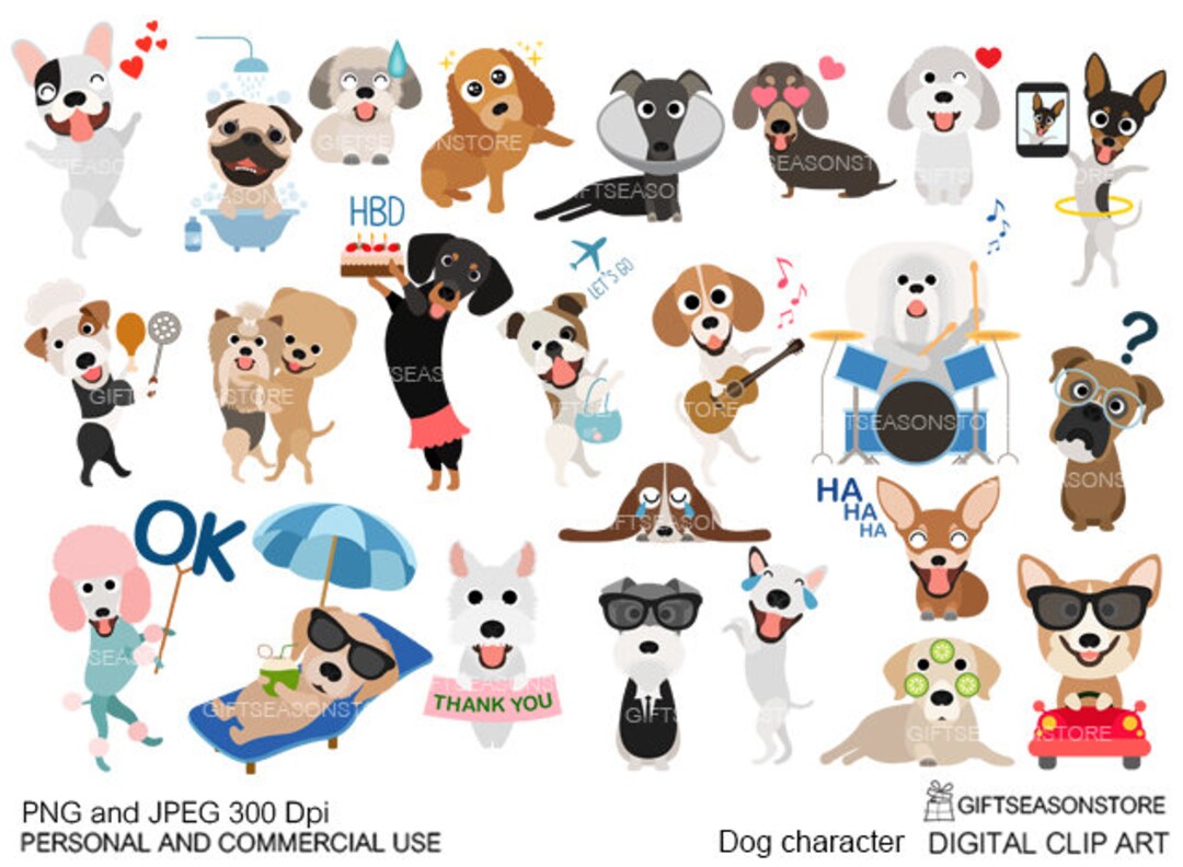 Emoticon Dogs Digital Clip Art for Personal and Commercial Use ...