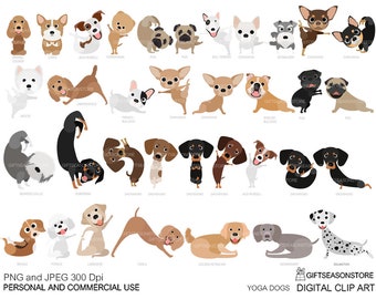 Yoga dogs digital clip art for Personal and Commercial use - INSTANT DOWNLOAD