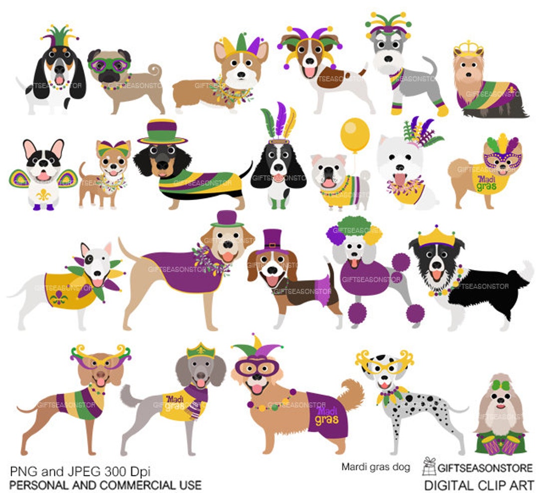 Mardi Gras Dogs Digital Clip Art for Personal and Commercial Use ...