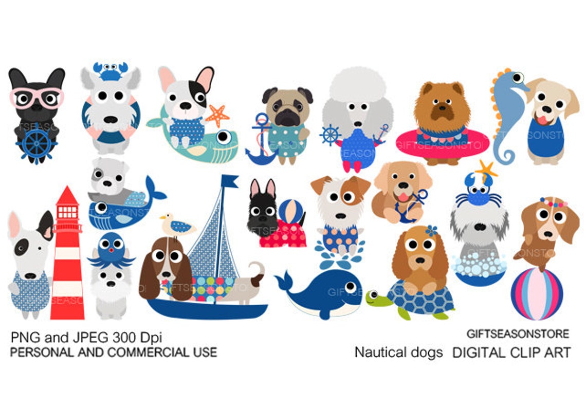 Nautical dogs digital clip art for Personal and Commercial use Etsy
